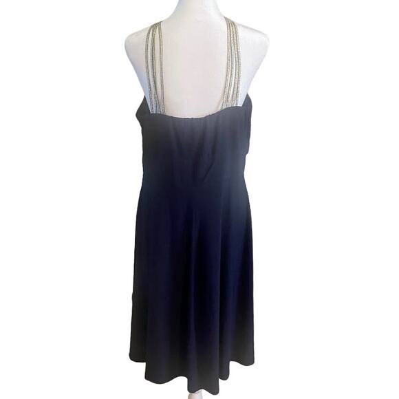 B. Smart Navy Gold Trim Halter Neck Dress Size 14W - Picture 4 of 5
